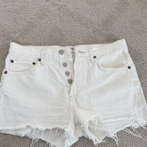 Agolde White Jean Shorts with Frayed Hem